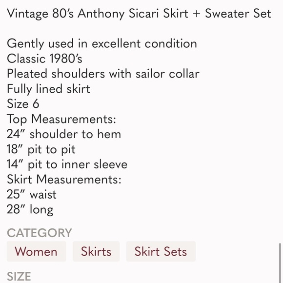 𝅺VINTAGE preppy Anthony Sicari SET Skirt + Sweater Size XS/S 70s 60s 80s sailor - Picture 9 of 16